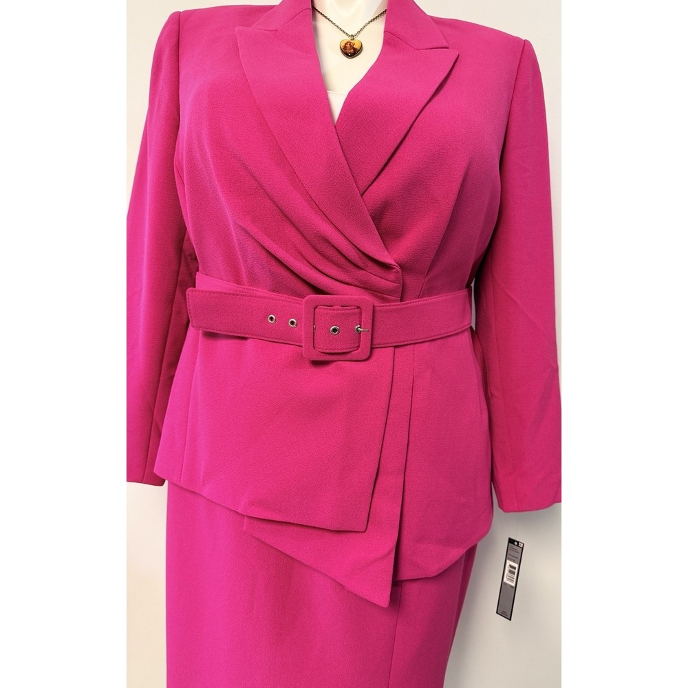 NEW $349 Tahari ASL Skirt Suit Womens Sz 18W 2 Pc Set Pink Belted Blazer Midi - Picture 4 of 16